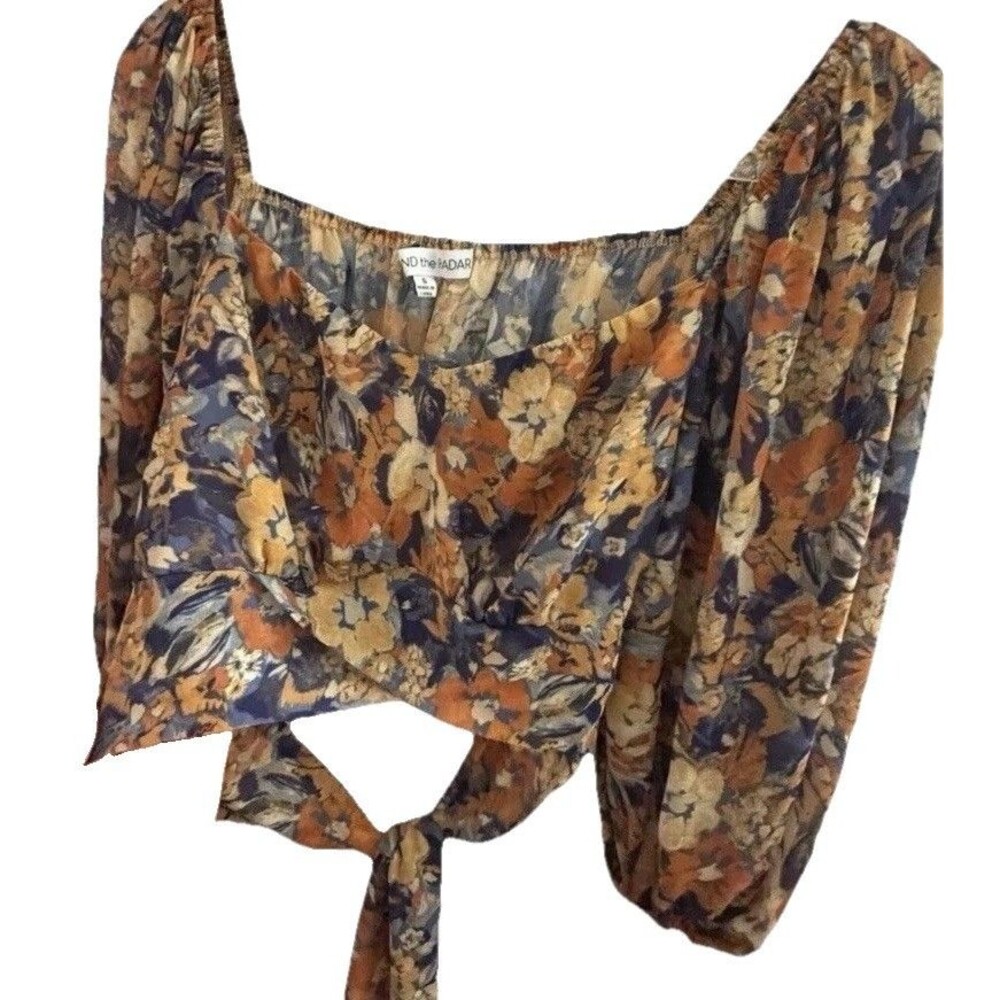 ND the RADAR Floral Puff Sleeve Tie Front Croped S cowgirl western romantic boho